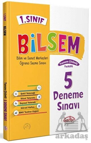 1. Sınıf Bilsem Tamamı Çözümlü 5 Deneme Sınavı - Editör Yayınevi - 2