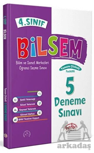 4. Sınıf Bilsem Çözümlü 5 Deneme Sınavı - Editör Yayınevi - 1