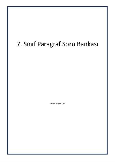 7. Sınıf Paragraf Soru Bankası - Tudem Yayınları
