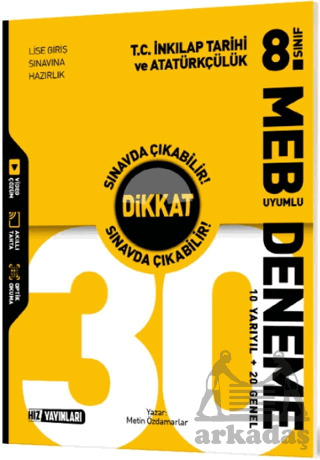 8. Sınıf T.C. İnkılap Tarihi ve Atatürkçülük 30 Deneme - Hız Yayınları