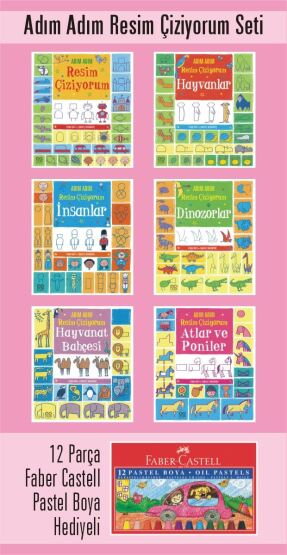 Adım Adım Resim Çiziyorum Seti - 12 Parça Faber Castell Pastel Boya Hediyeli - 1001 Çiçek Kitaplar
