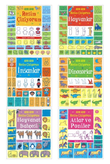 Adım Adım Resim Çiziyorum Seti - Adım Adım Resim Çiziyorum, Adım Adım Resim Çiziyorum: Hayvanlar, Adım Adım Resim Çiziyorum: İnsanlar, Adım Adım Resim Çiziyorum: Dinozorlar, Adım Adım Resim Çiziyorum: Hayvanat Bahçesi, Adım Adım Resim Çizelim: Atlar - 1001 Çiçek Kitaplar