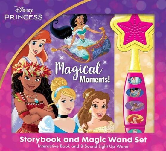 Disney Princess Moana, Belle, Cinderella, and more Storybook and Magic Wand Toy Sound Book Set - PI Kids