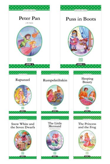 İngilizce Level 2 Seti - Peter Pan, Puss In Boots, Rapunzel, Rumpelstiltskin, Sleeping Beauty, Snow White and the Seven Dwarfs, The Little Mermaid, The Princess And The Frog - 1001 Çiçek Kitaplar