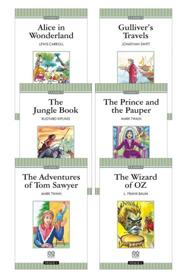 İngilizce Stage 1 Seti - Alice in Wonderland, Gulliver's Travels, The Jungle Book, The Prince and The Pauper, The Wizard of Oz, The Adventures of Tom Sawyer - 1001 Çiçek Kitaplar