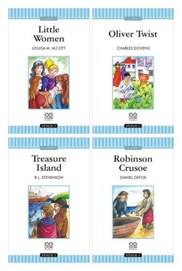 İngilizce Stage 3 Seti - Little Woman, Oliver Twist, Treasure Island, Robinson Crusoe - 1001 Çiçek Kitaplar