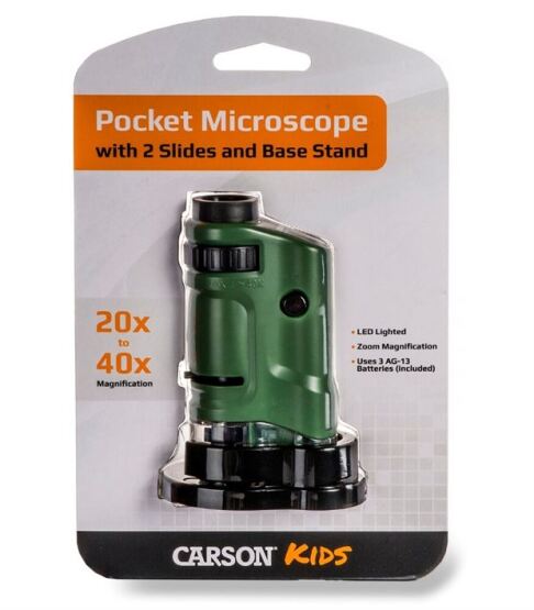 MicroBrite™ 20x-40x LED Lit Pocket Microscope with Slides and Base - LED Işıklı Mikroskop 20x-40x
 - 1