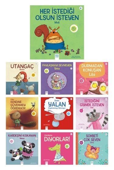 Minik Adımlar Dizisi Seti - Her İstediği Olsun İsteyen Moli, Utangaç Momo, Paylaşmayı Sevmeyen İlma, Durmadan Konuşan Lila, Çiko Kendine Güvenmeyi Öğreniyor, Dodo Yalan Söylememeyi Öğreniyor, İstediğini Giymek İsteyen Eda, Kardeşini Kıskanan Nena, Kü - 1001 Çiçek Kitaplar