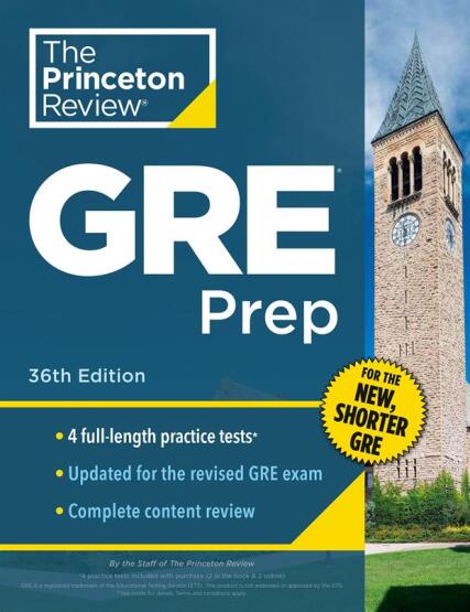 Princeton Review GRE Prep, 36th Edition
4 Practice Tests + Review & Techniques + Online Features - Princeton Review USA