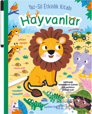 Yaz-Sil Etkinlik Kitabı – Hayvanlar (Kalemli) - İndigo Çocuk